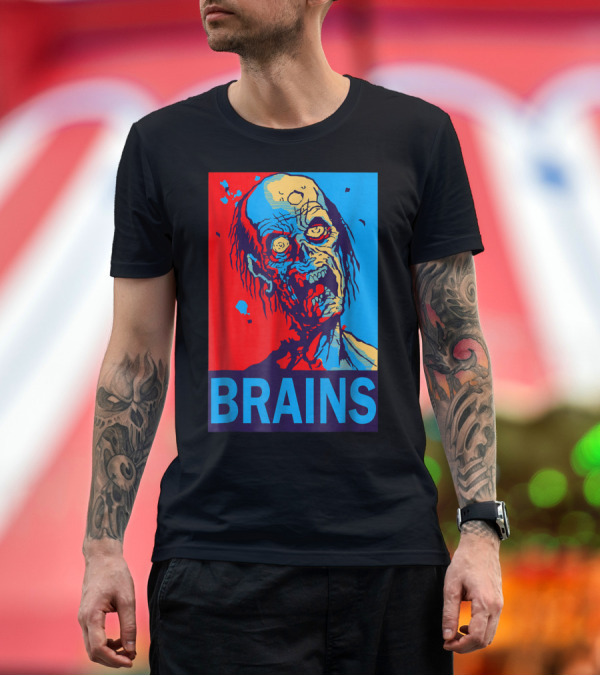 Premium T-Shirt: BRAINS Halloween Zombie Red Blue Iconic T-Shirt BRAINS Halloween Zombie Red Blue Iconic T-Shirt
