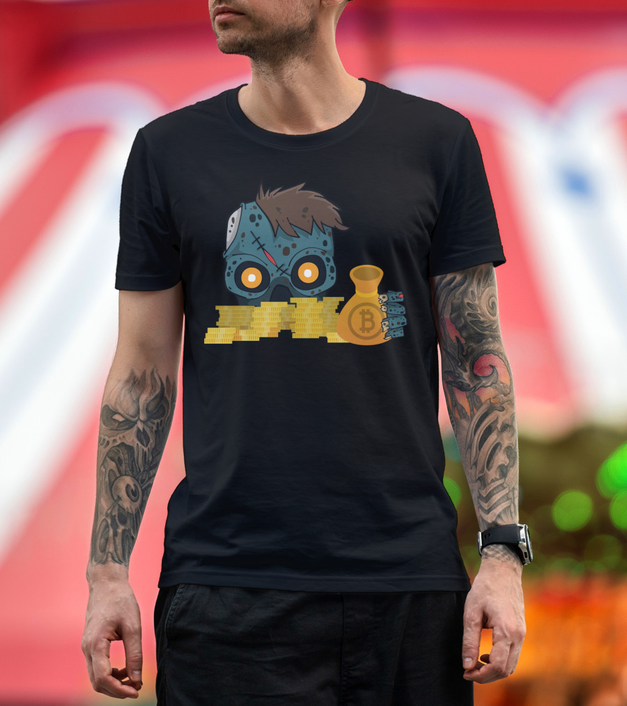 Zombie Holding Bitcoin Coins Halloween Crypto Visualization T-Shirt
