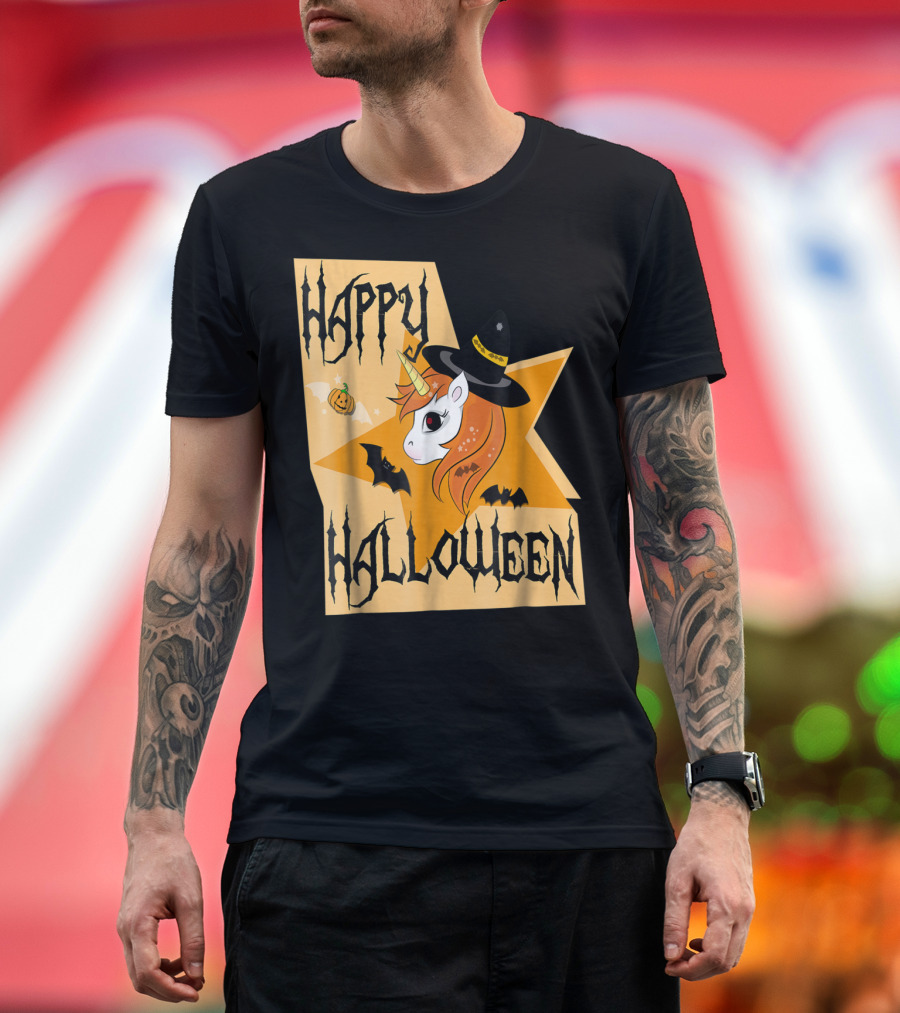 Happy Halloween Unicorn Witch Pumpkin Bat T-Shirt