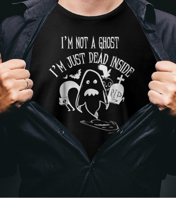 I'm Not A Ghost I'm Just Dead Inside Cute Ghost With RIP Tombstone And Cat T-Shirt