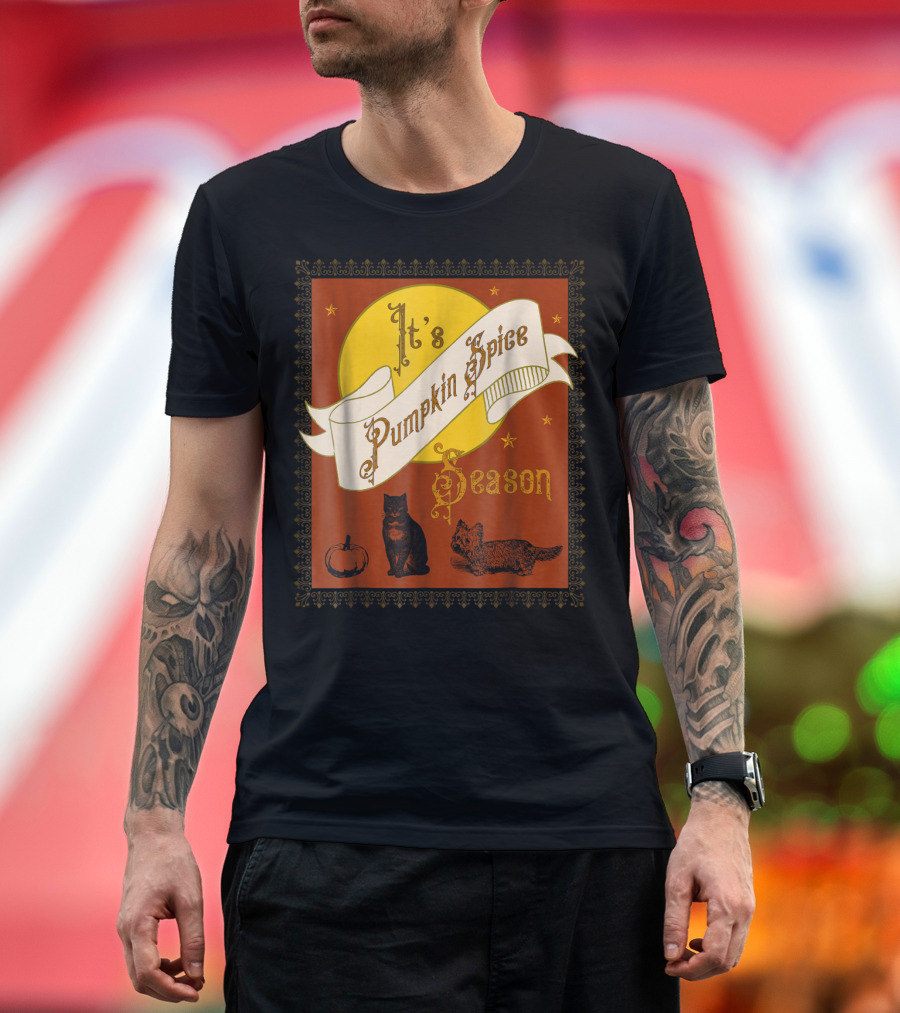 It's Pumpkin Spice Season Fall Moon Cats Stars Pumpkin T-Shirt