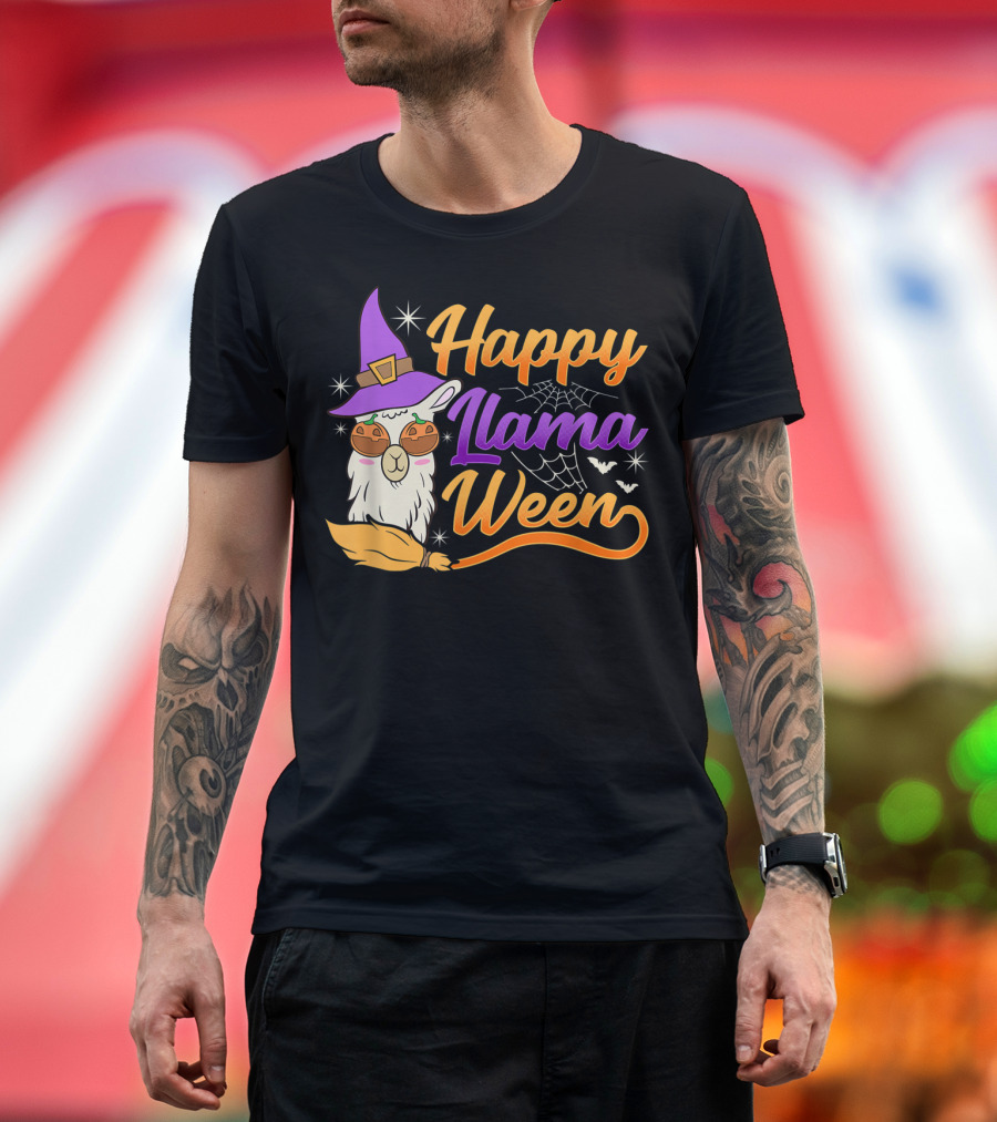 Happy Llama Ween Alpaca Witch Halloween T-Shirt