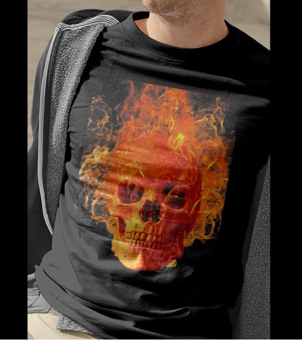 Men's Fiery Skull Day Of Dead Sugar Skulls And Roses T-Shirt