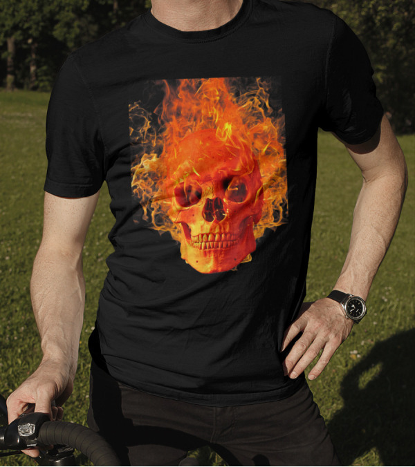 Men's Fiery Skull Day Of Dead Sugar Skulls And Roses T-Shirt