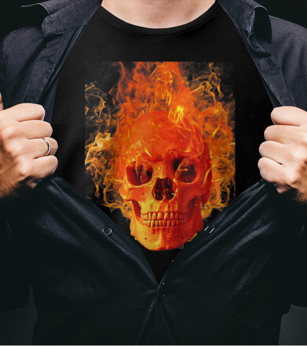 Men's Fiery Skull Day Of Dead Sugar Skulls And Roses T-Shirt