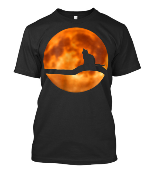 Mercurial Halloween Cat Silhouette Against Full Moon T-Shirt