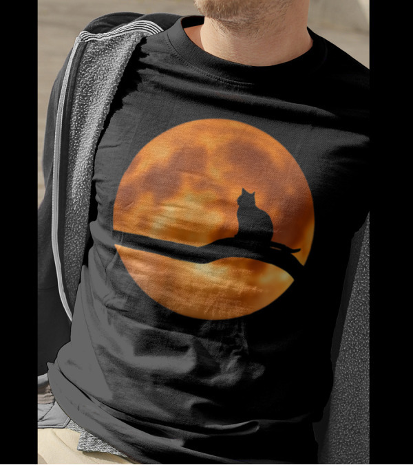 Mercurial Halloween Cat Silhouette Against Full Moon T-Shirt
