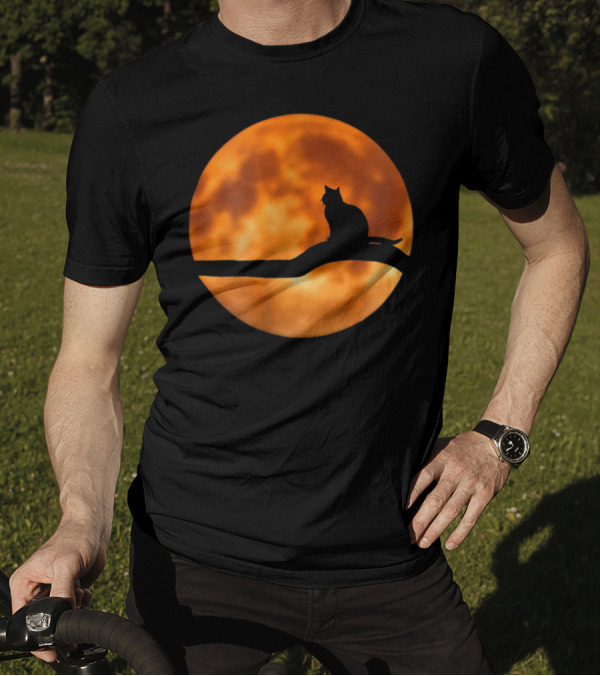 Mercurial Halloween Cat Silhouette Against Full Moon T-Shirt