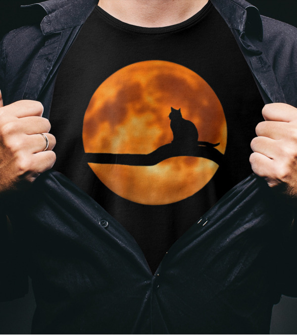 Mercurial Halloween Cat Silhouette Against Full Moon T-Shirt
