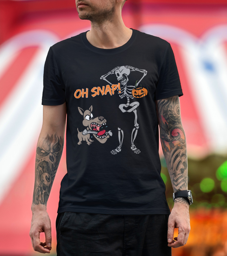 Oh Snap Dog Bone Skeleton Pumpkin Dog T-Shirt