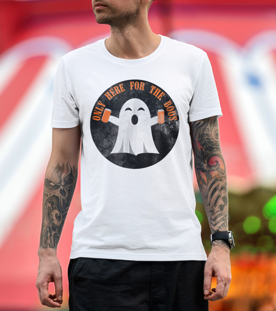 Only Here For The Boos Funny Ghost Holding Drinks T-Shirt