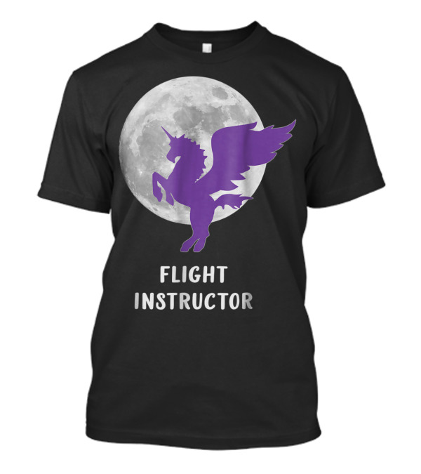 Pegasus Flight Instructor Flying Unicorn Moon Scene T-Shirt