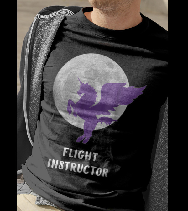 Pegasus Flight Instructor Flying Unicorn Moon Scene T-Shirt