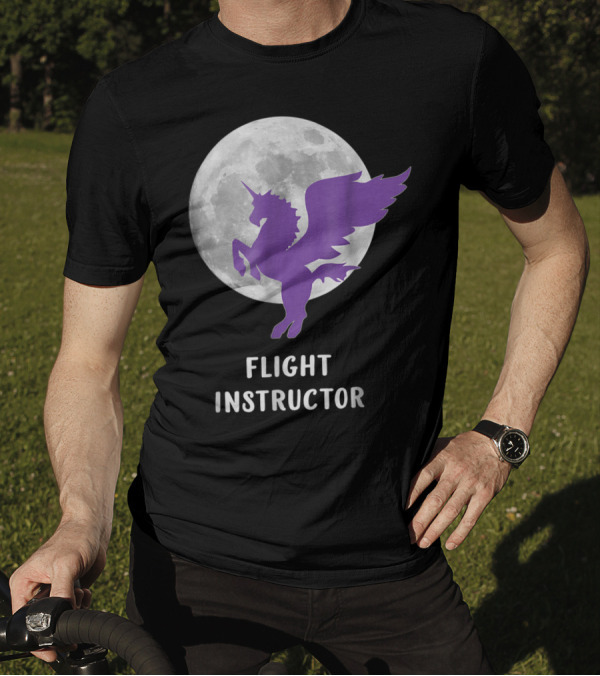 Pegasus Flight Instructor Flying Unicorn Moon Scene T-Shirt