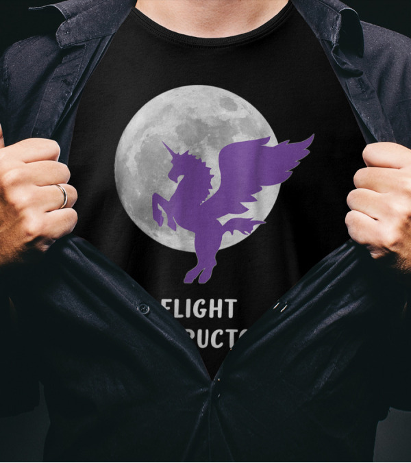 Pegasus Flight Instructor Flying Unicorn Moon Scene T-Shirt
