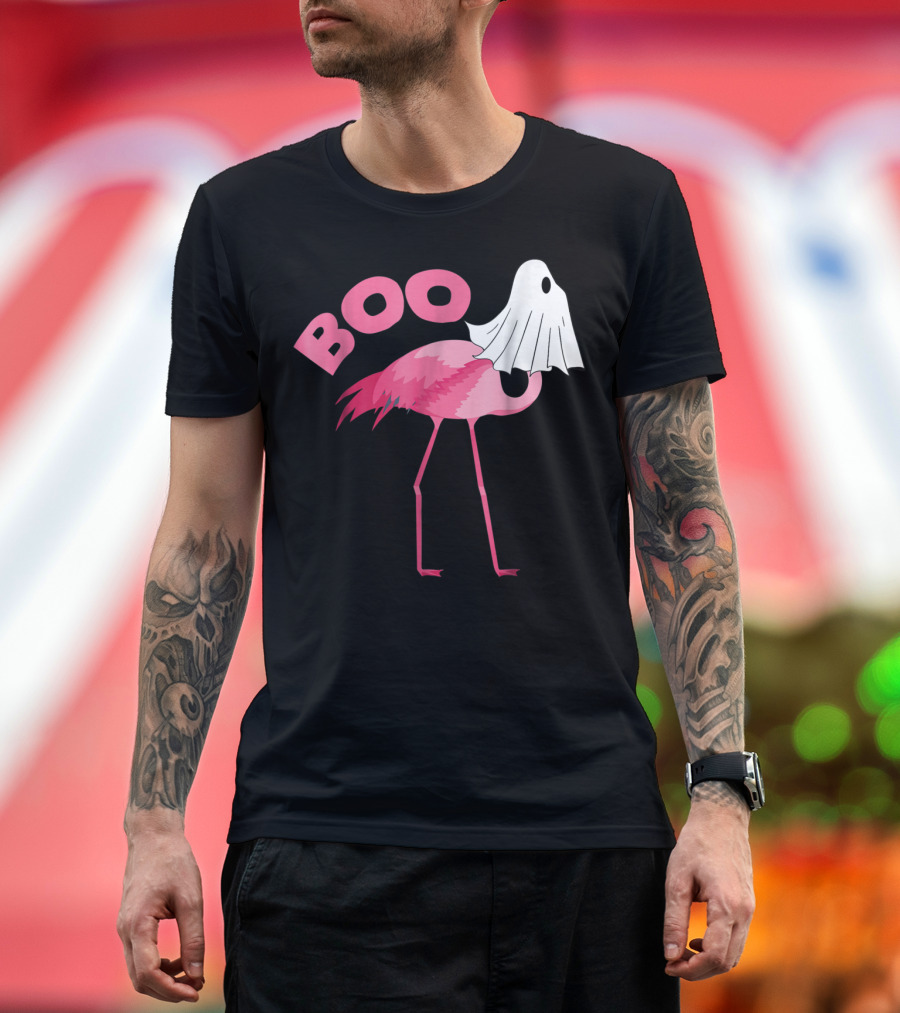 Boo Pink Flamingo Halloween Costume Ghost T-Shirt