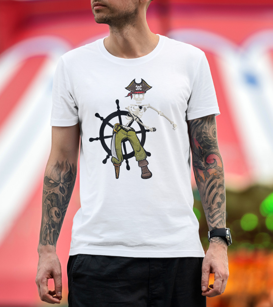 Pirate Skeleton Floss Dance Halloween with Ship Wheel T-Shirt