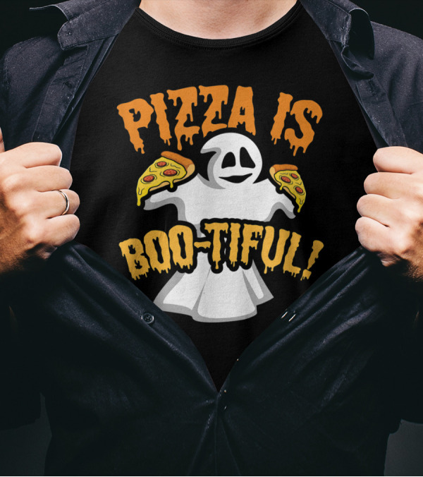 Pizza Is Boo-tiful Halloween Ghost With Pizza Slices T-Shirt