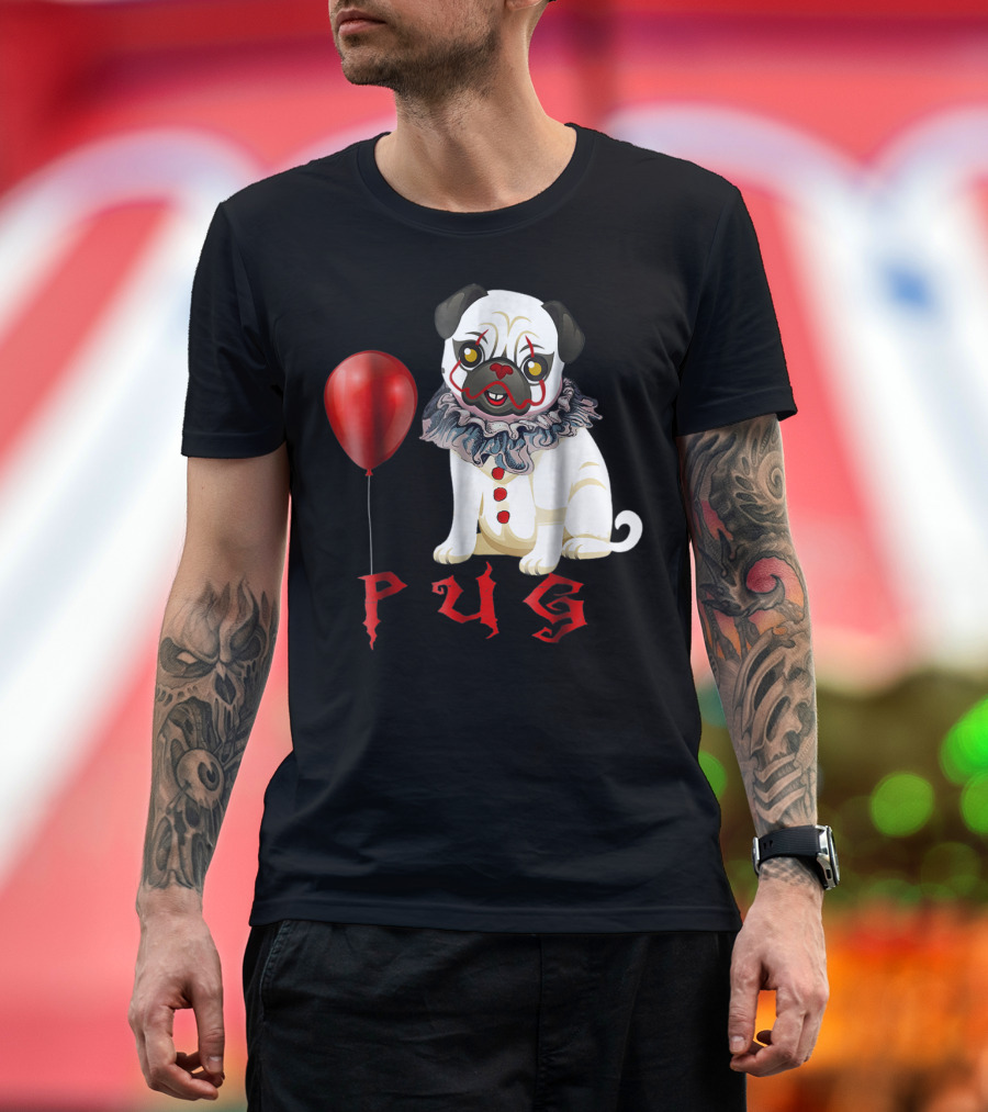 Pug Clown IT Pennywise Funny Halloween Costume Horror T-Shirt