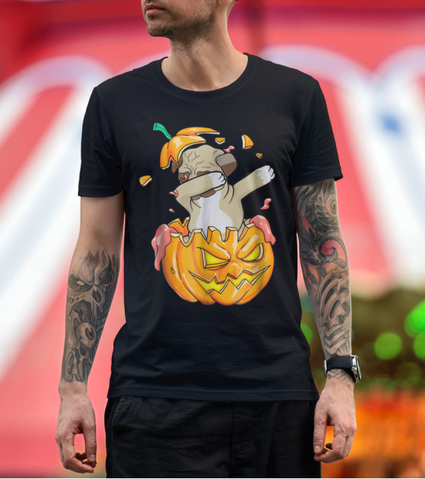 Premium T-Shirt: Pug Dabbing in Jack-o'-Lantern Halloween Pumpkin Dab Dance T-Shirt Pug Dabbing in Jack-o'-Lantern Halloween Pumpkin Dab Dance T-Shirt