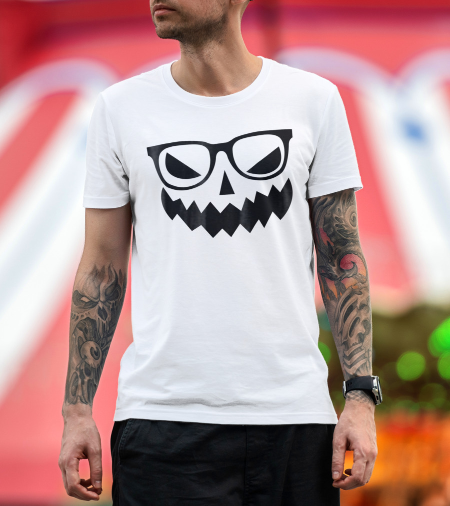 Pumpkin Nerd with Glasses Halloween T-Shirt