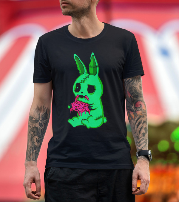 Premium T-Shirt: Scary Halloween Green Easter Bunny Zombie Eating Brains T-Shirt Scary Halloween Green Easter Bunny Zombie Eating Brains T-Shirt