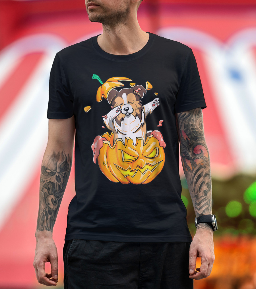 Sheltie Dabbing Halloween Funny Pumpkin Jack-O'-Lantern Dab T-Shirt