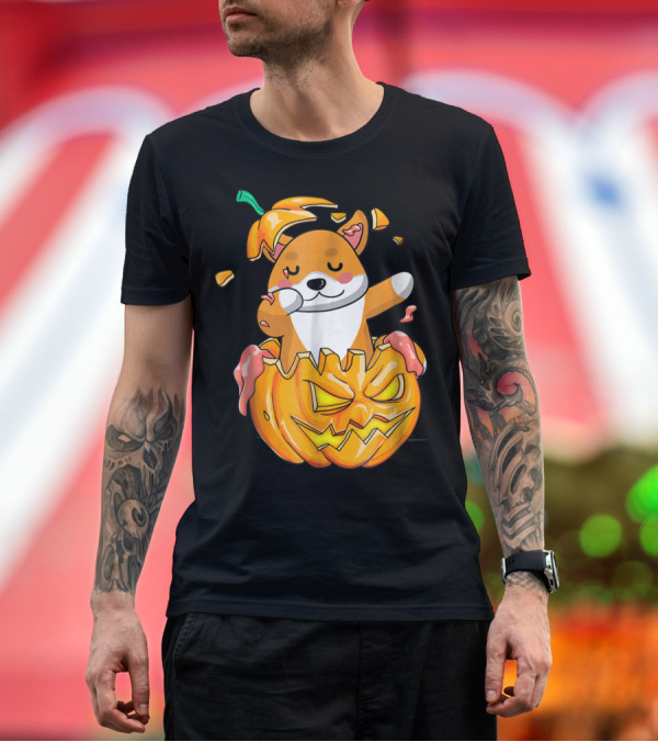 Premium T-Shirt: Shiba Inu Dabbing in Jack-O'-Lantern Halloween Pumpkin Dab T-Shirt Shiba Inu Dabbing in Jack-O'-Lantern Halloween Pumpkin Dab T-Shirt
