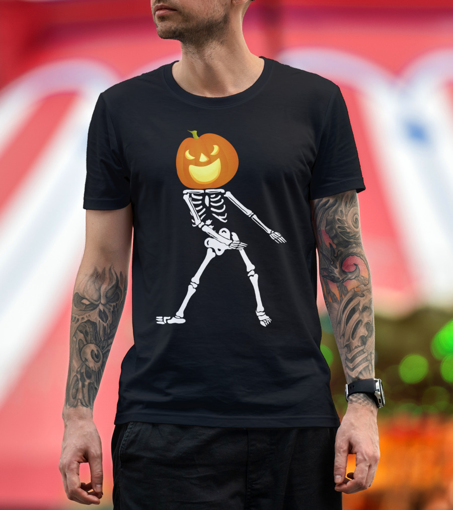 Skeleton Floss Dance Halloween Pumpkin Head Skeleton T-Shirt