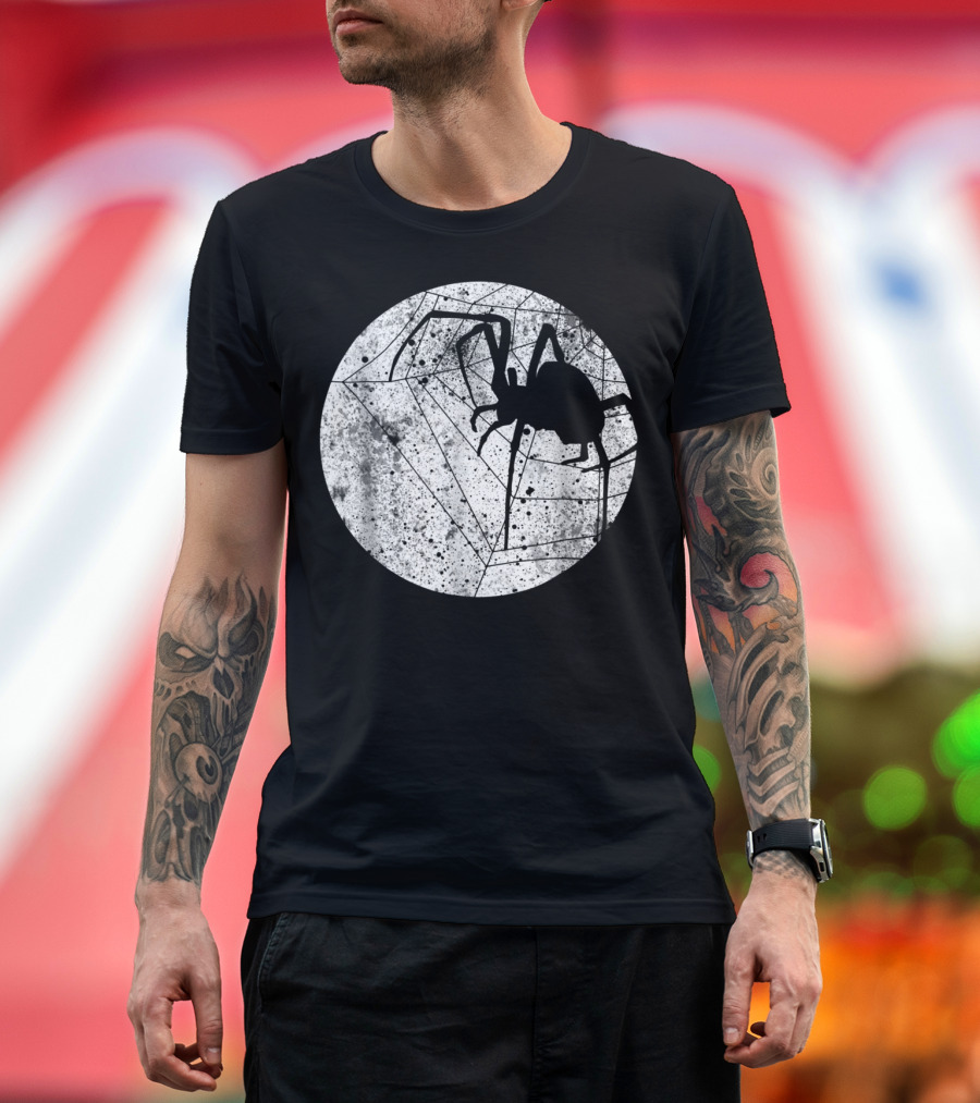 Spider Web in Moon with Black Silhouette of Spider T-Shirt