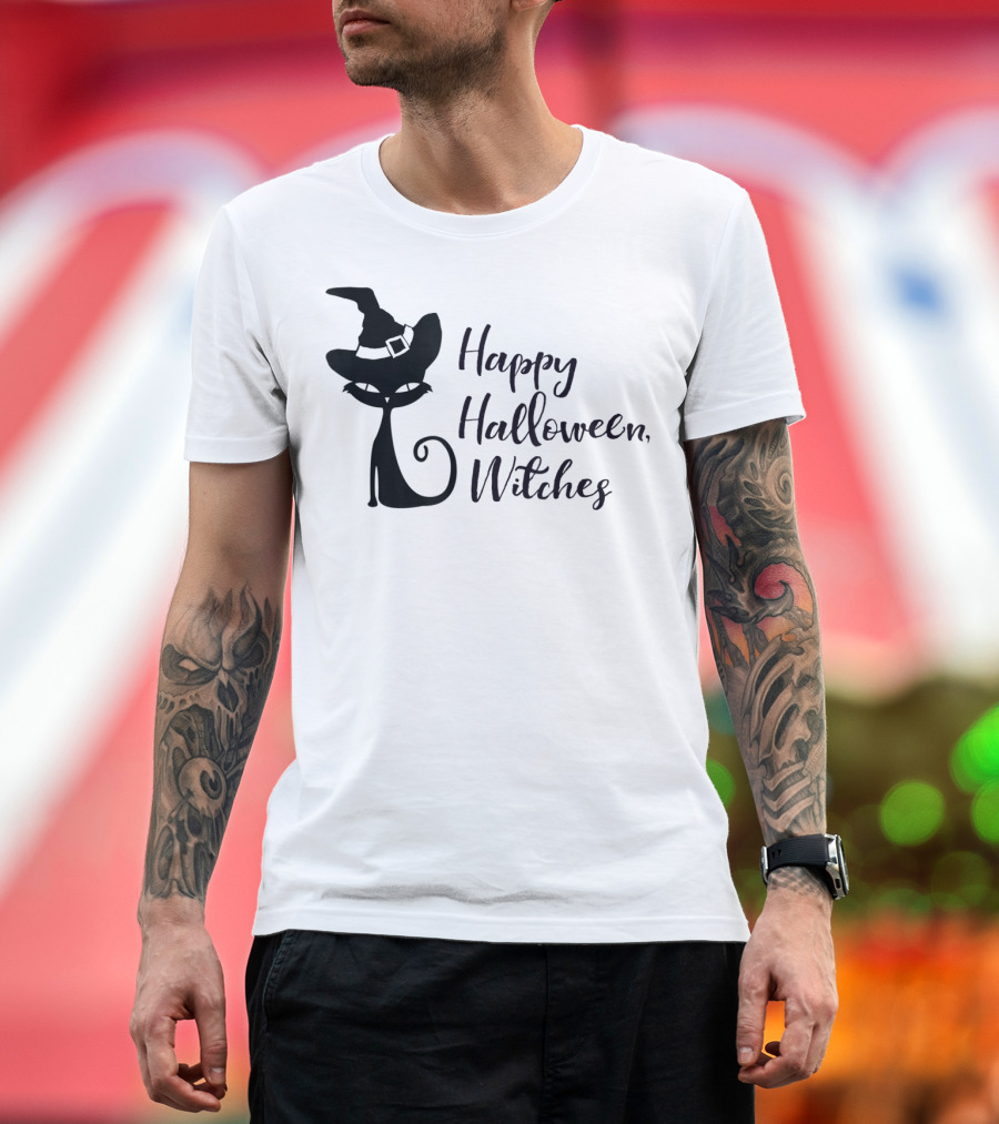 Happy Halloween Witches Black Cat T-Shirt