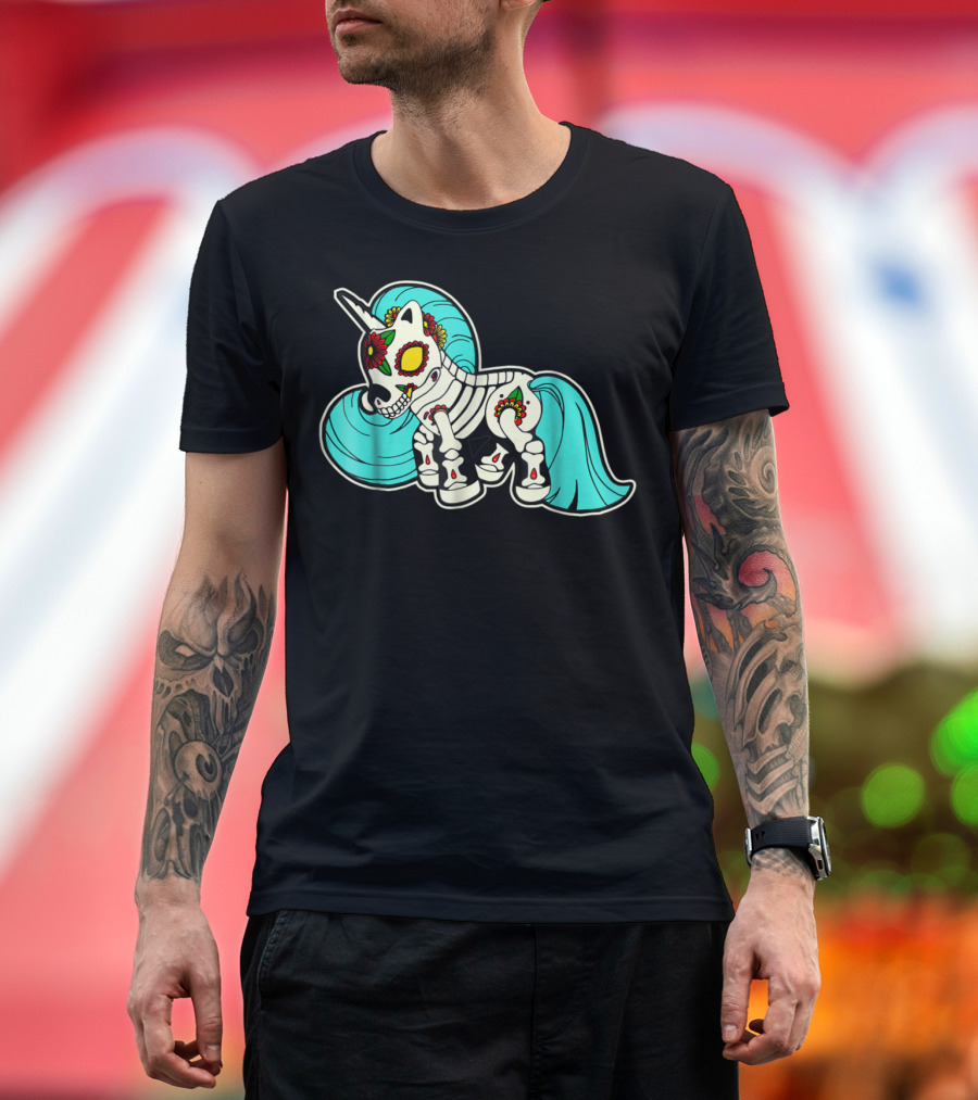 Sugar Skull Unicorn Dia De Los Muertos Mexican T-Shirt