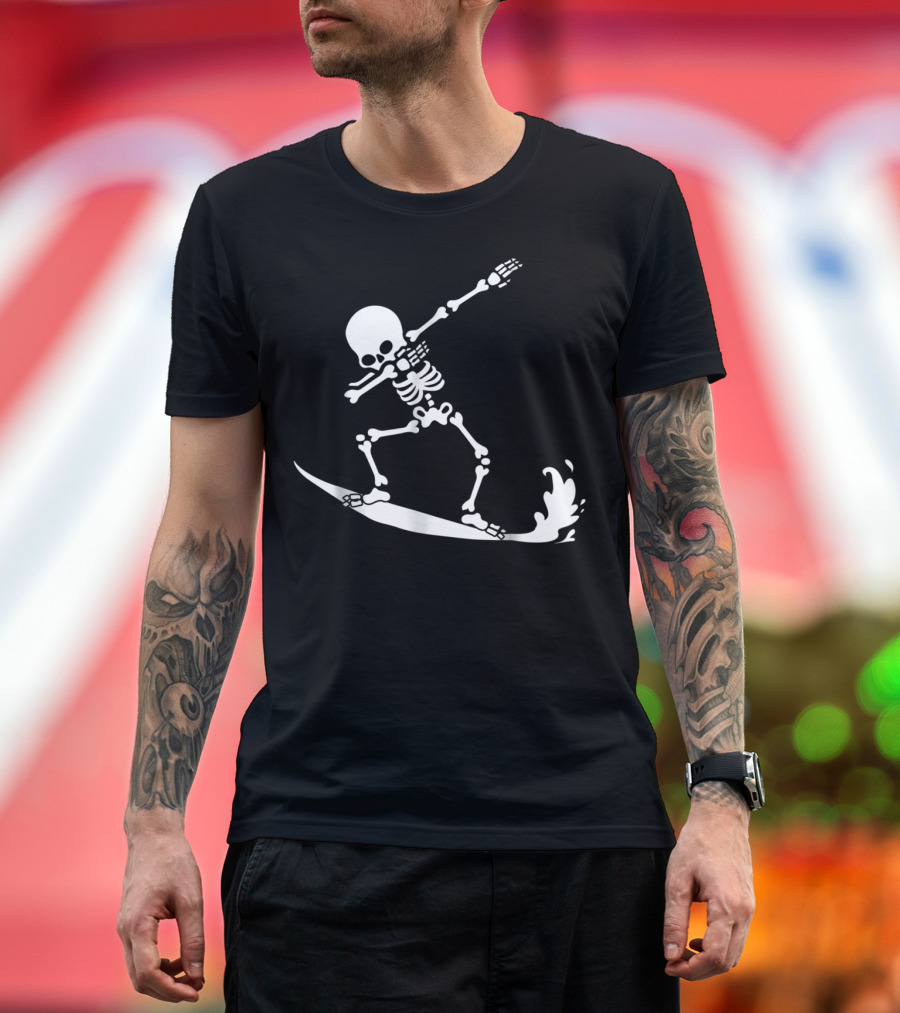 Surfing Funny Halloween Skeleton Dab Dance T-Shirt