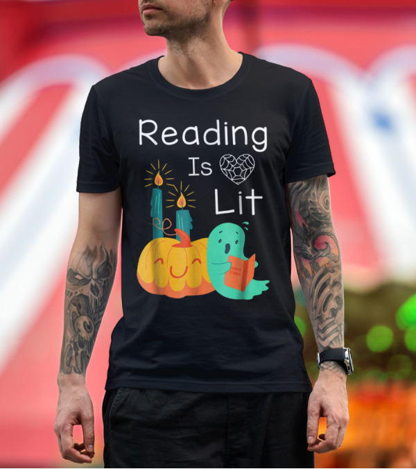 Premium T-Shirt: Teacher Librarian Halloween Costume Reading Is Lit Horror Stories T-Shirt Teacher Librarian Halloween Costume Reading Is Lit Horror Stories T-Shirt