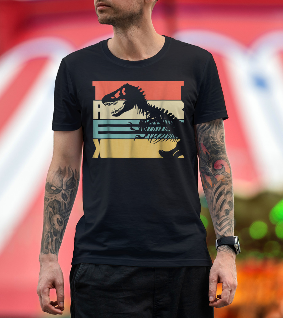 TREX Dinosaur Skeleton Retro Stripes T-Shirt