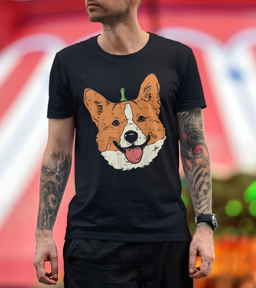 Welsh Corgi Pumpkin Face Halloween Dog T-Shirt