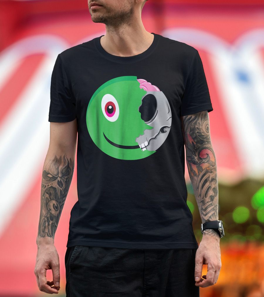 Zombie Emoji Half Skull Face Emoticon T-Shirt