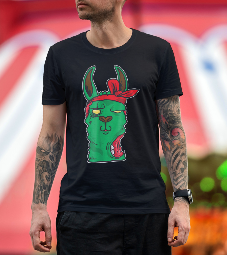 Zombie Llama with Red Bandana and Glowing Eyes T-Shirt