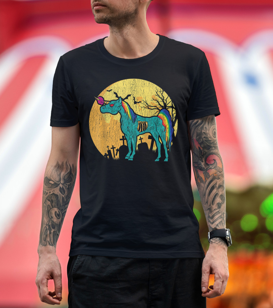 Zombie Unicorn Zombicorn Zombiecorn Graveyard Halloween Moon T-Shirt