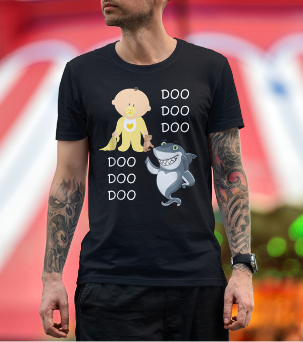 Premium T-Shirt: Baby and Shark Doo Doo Doo with Teddy and Pacifier T-Shirt Baby and Shark Doo Doo Doo with Teddy and Pacifier T-Shirt