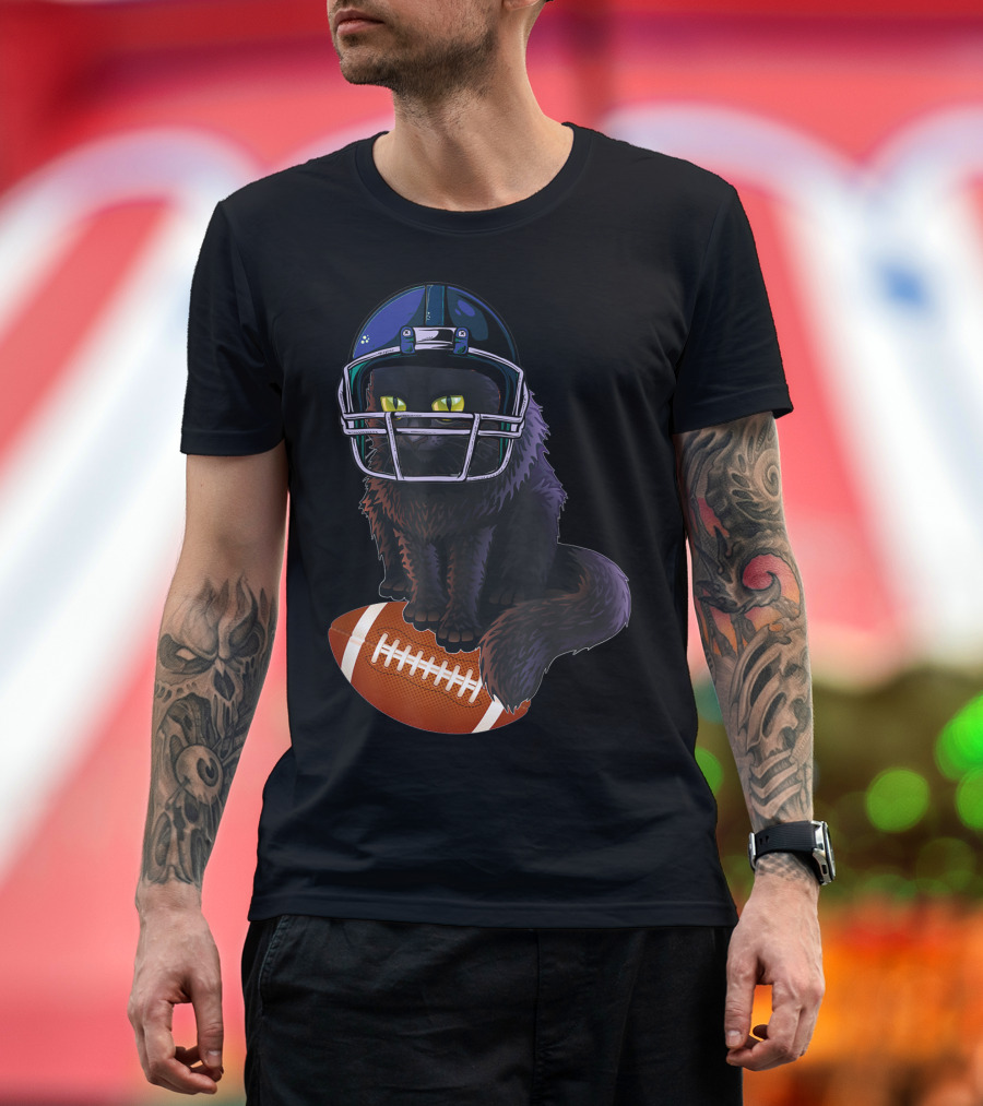 Black Cat American Football Player Funny Cats T-Shirt