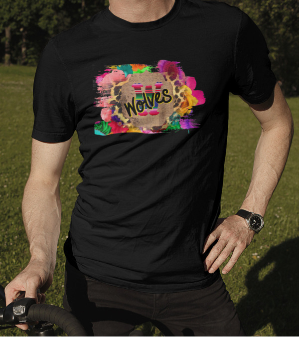 Boho Wolves Floral Leopard Multi Color T-Shirt