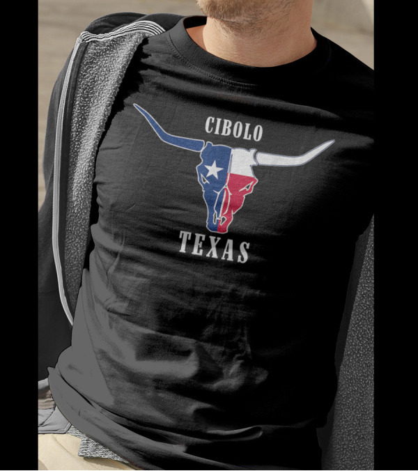 Cibolo Texas Longhorn Skull Texas State Flag T-Shirt