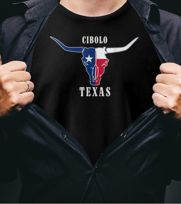 Cibolo Texas Longhorn Skull Texas State Flag T-Shirt
