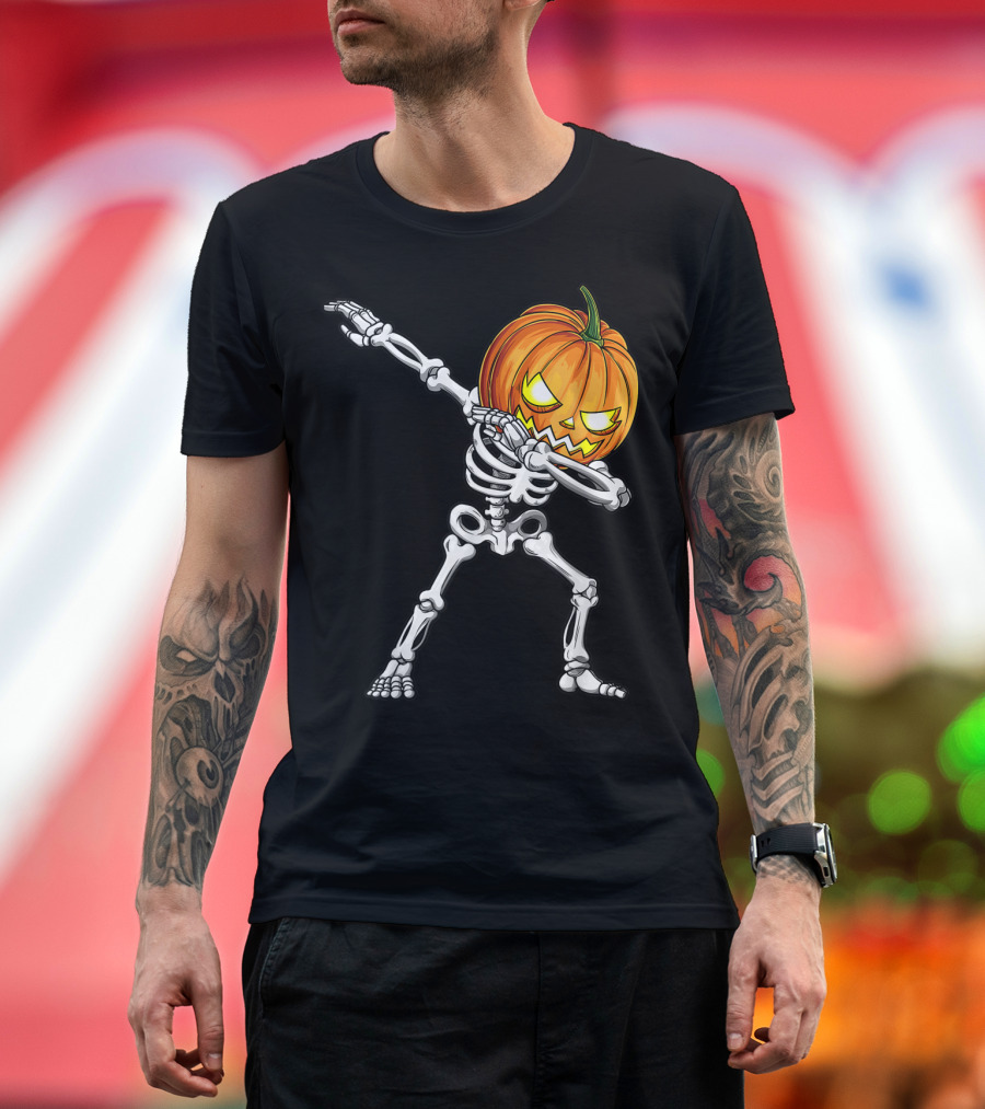 Dabbing Skeleton Pumpkin Men Halloween Dab T-Shirt