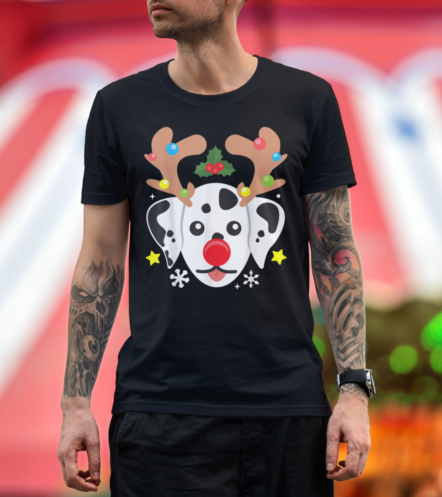 Dalmatian Reindeer with Antlers and Festive Elements T-Shirt