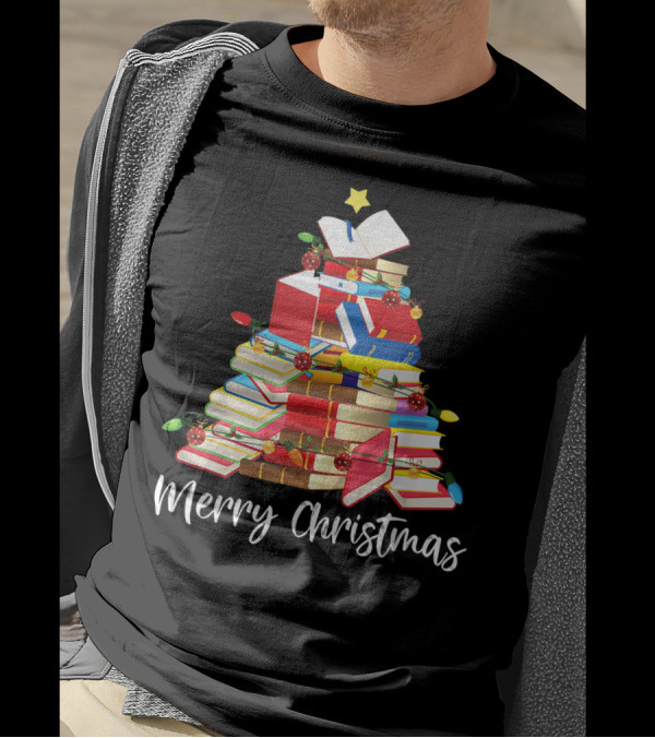 Merry Christmas Book Tree Librarian Nerd T-Shirt