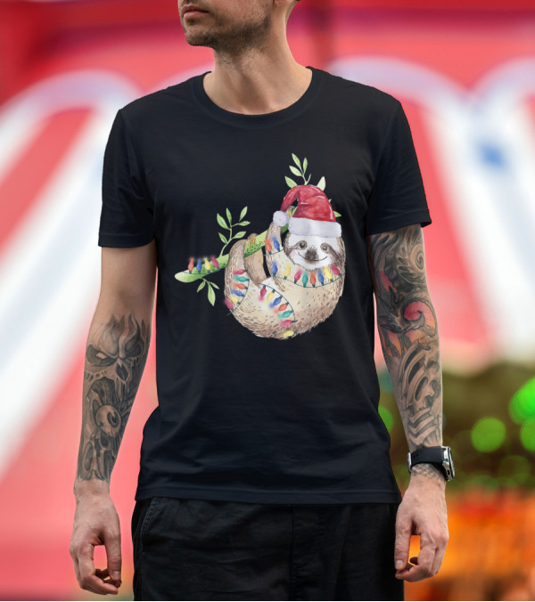 Premium T-Shirt: Santa Sloth Holiday Lights Christmas Sloth Lover T-Shirt Santa Sloth Holiday Lights Christmas Sloth Lover T-Shirt