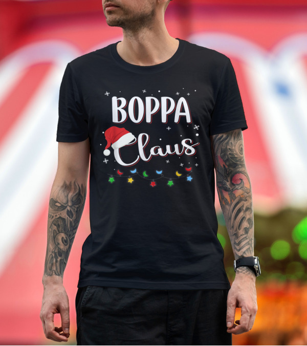 Premium T-Shirt: Boppa Claus Santa Hat Snowflakes and Christmas Lights T-Shirt Boppa Claus Santa Hat Snowflakes and Christmas Lights T-Shirt