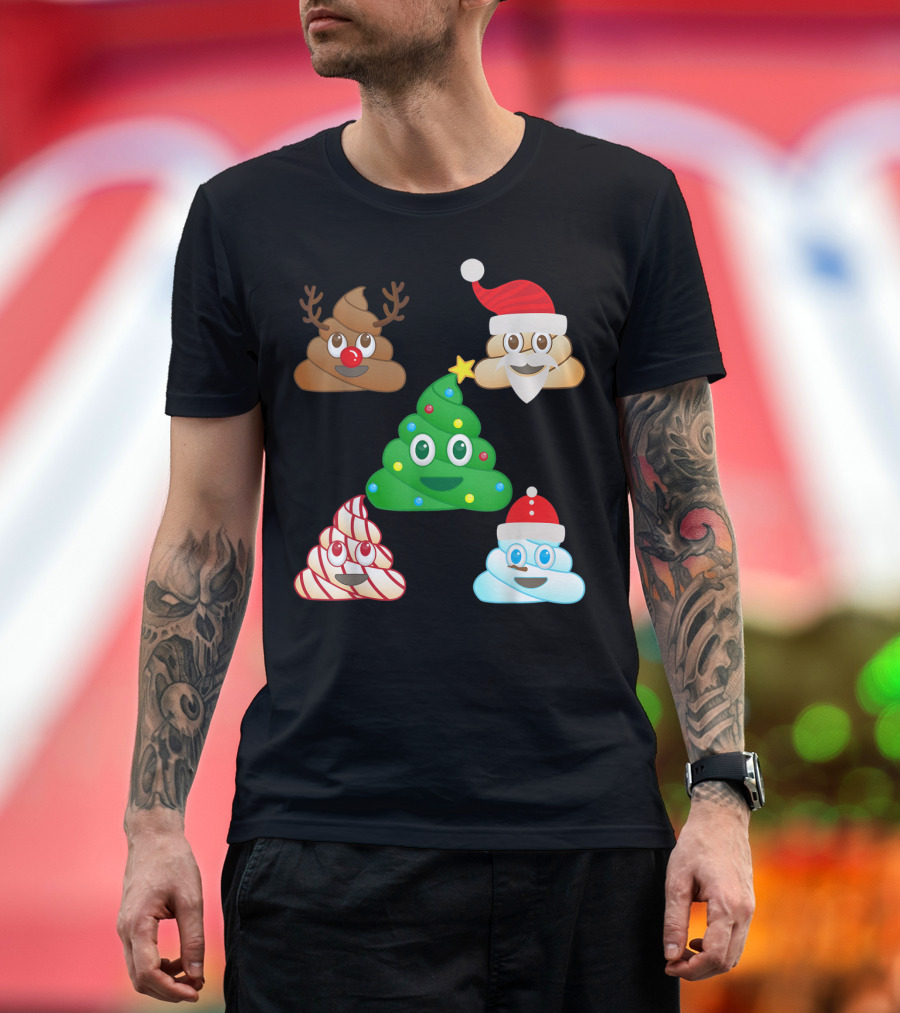 Christmas Reindeer Snowman Tree Santa Poop Emoji Emoticon T-Shirt